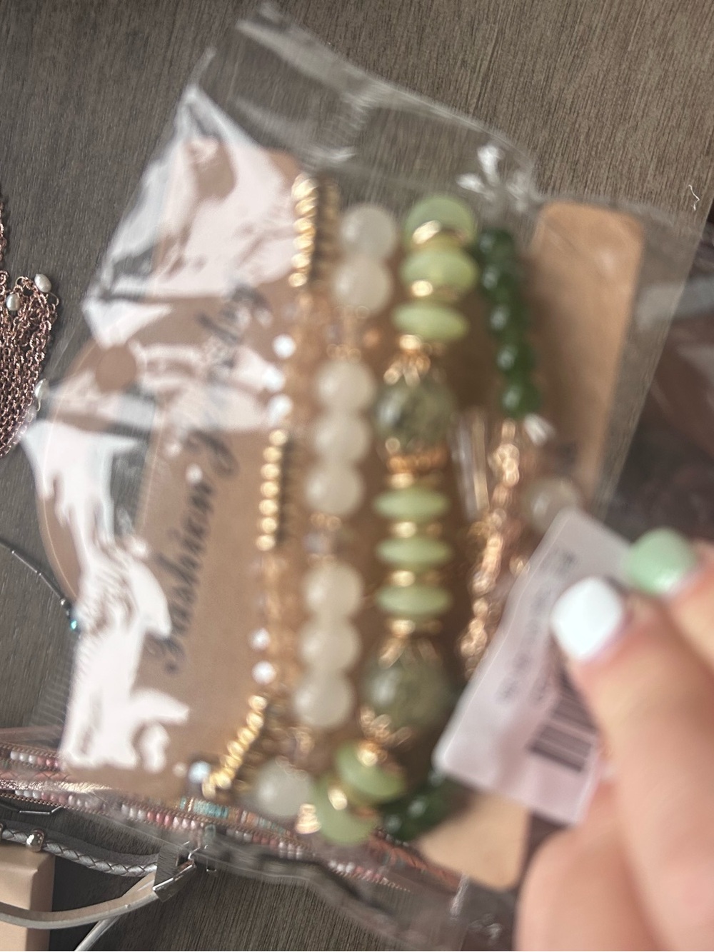 Stacked Green and Gold Beaded Bracelet Set - Women Jewelry